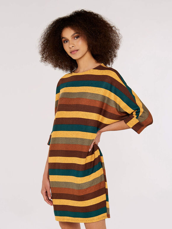 Striped Cocoon Batwing Dress, Khaki, large