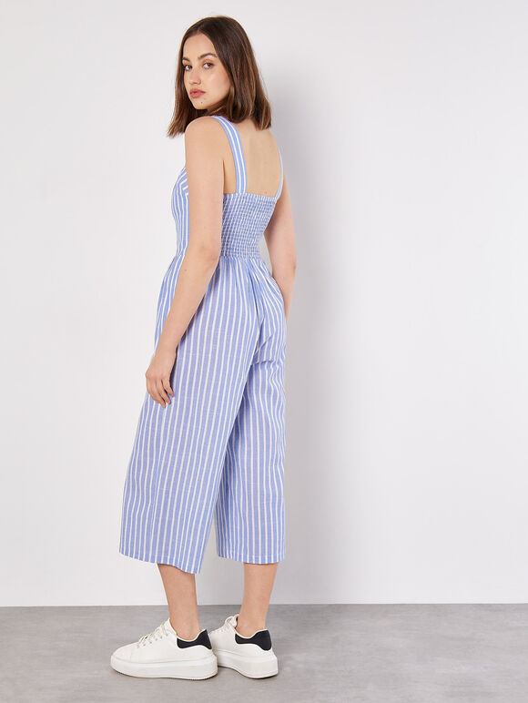 Stripe Button Detail Jumpsuit, Blue, large