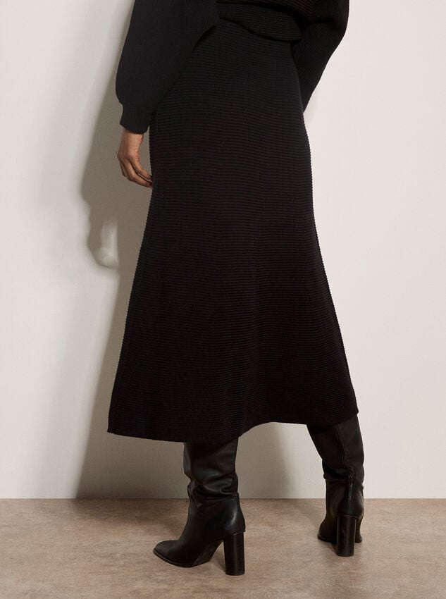 Ribbed Knit A-Line Maxi Skirt, Black, large