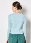 Ribbed Knit Scalloped Cardigan, Blue, large