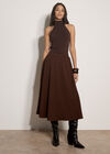 Brushed Twill A-Line Midi Skirt, Brown, large
