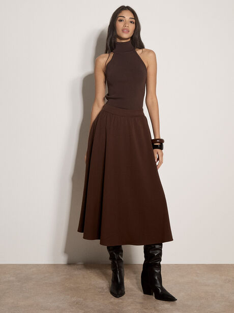 Brushed Twill A-Line Midi Skirt