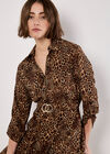 Animal Print Crepe Shirt Mini Dress, Brown, large