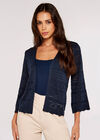 Pointelle Patterned Cardigan, Navy, large
