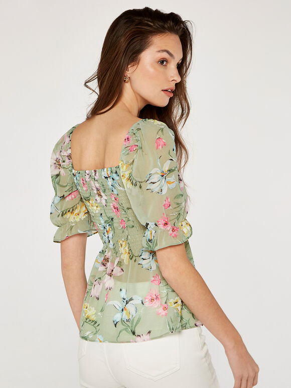 Floral Smock Bust Top, Mint, large