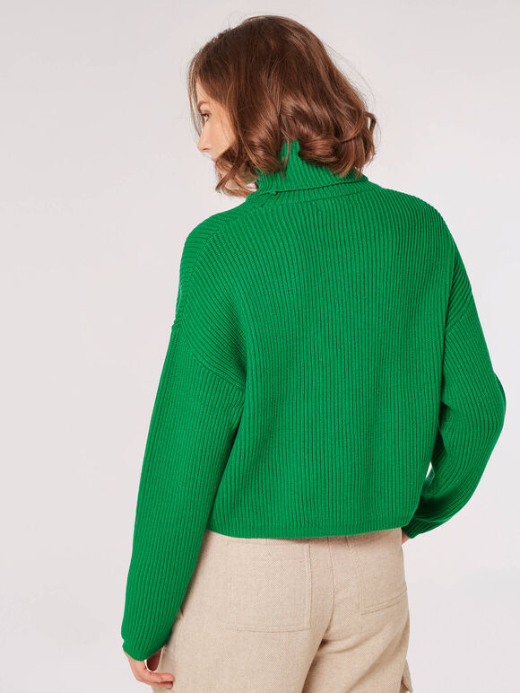 Roll Neck Ribbed Jumper, Green, large