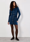 Ribbed Knit Button-Down Mini Dress, Teal, large