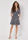 Ditsy Floral Chiffon Mini Dress, Navy, large