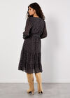 Polka Dot Chiffon Wrap Midi Dress, Black, large