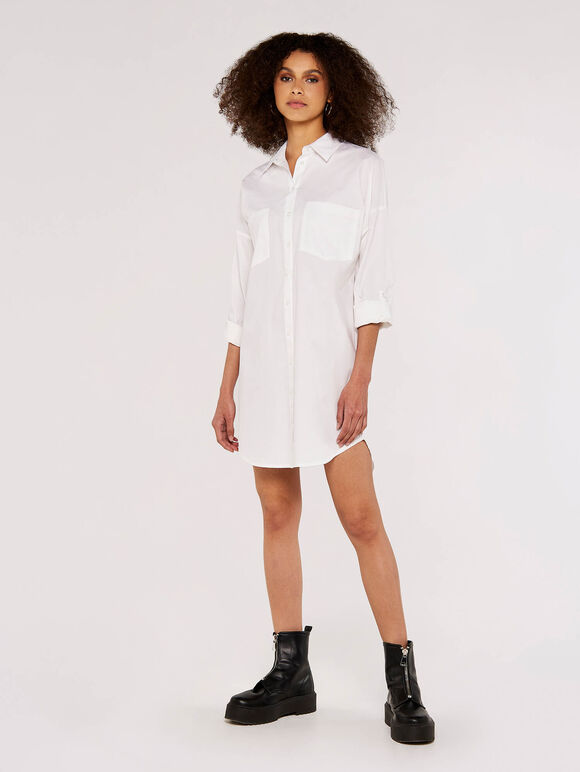Oversized Shirt Mini  Dress, White, large