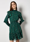 Ditsy Floral Chiffon Tiered Mini Dress, Green, large