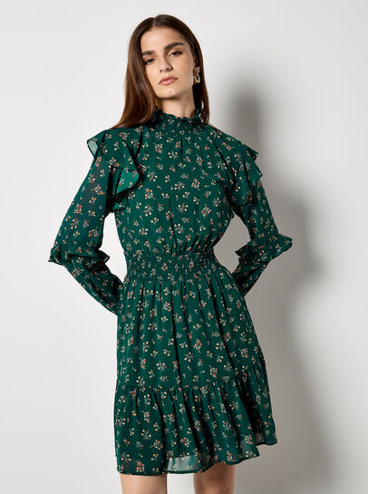 Ditsy Floral Chiffon Tiered Mini Dress