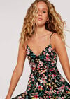 Tropical Floral Tiered Wrap Mini Dress, Black, large
