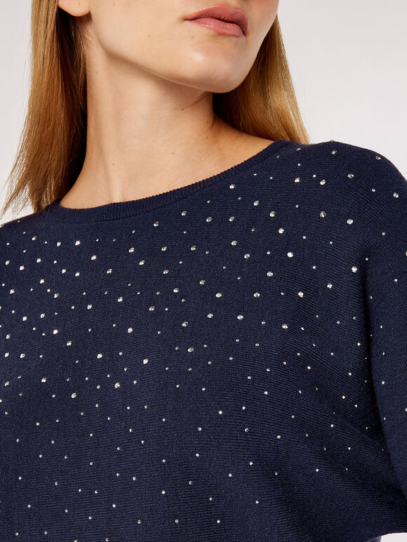 Heatsealed Spray Batwing Jumper, Navy, large