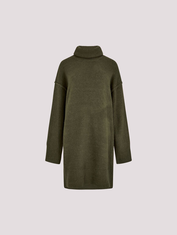 Exposed Seam Jumper Mini Dress, Khaki, large