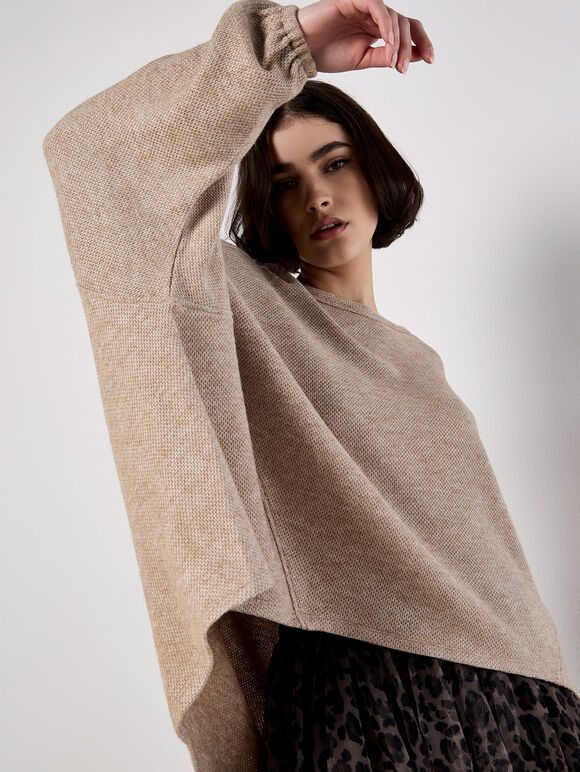 Honeycomb Knit Oversized Top, Stone, large