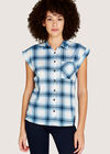 Blue Window Plaid Turn Up Sleeve Shirt, Blue, large