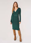 Knitted Wrap Midi Dress, Green, large