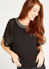 Beaded Chiffon Layer Top, Black, large