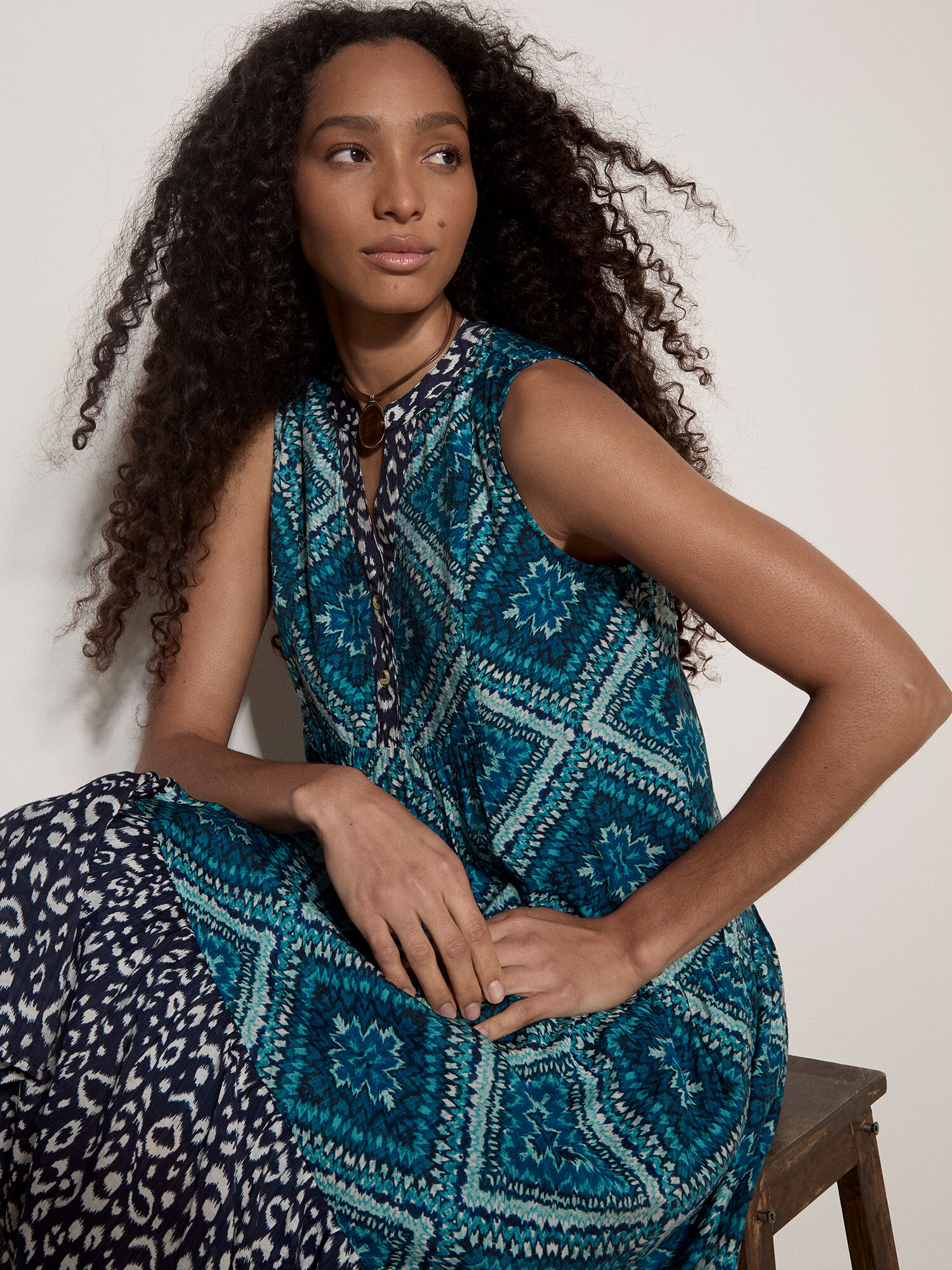 Geometric Patchwork Tiered Midi Dress | Apricot Clothing