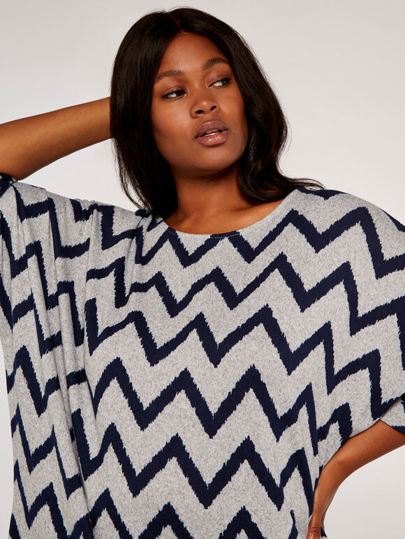 Curve Chevron Batwing Top, Grey, large