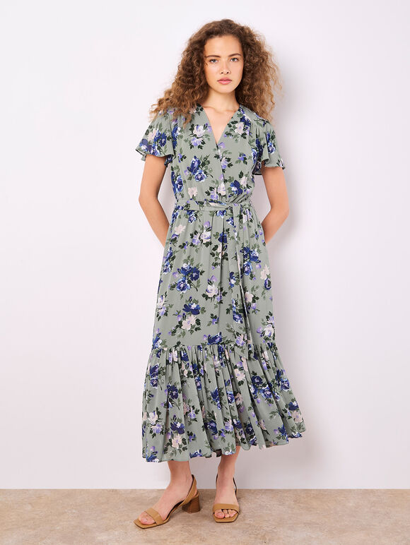 Painterly Roses Wrap Maxi Dress, Mint, large