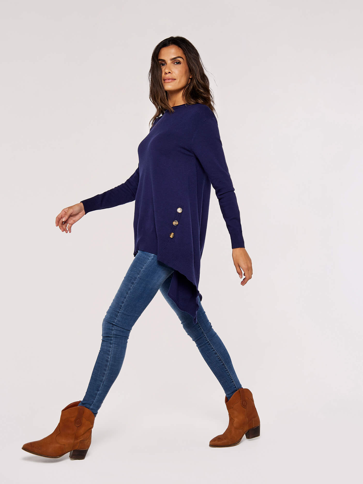 Longline Side Button Jumper Apricot Clothing