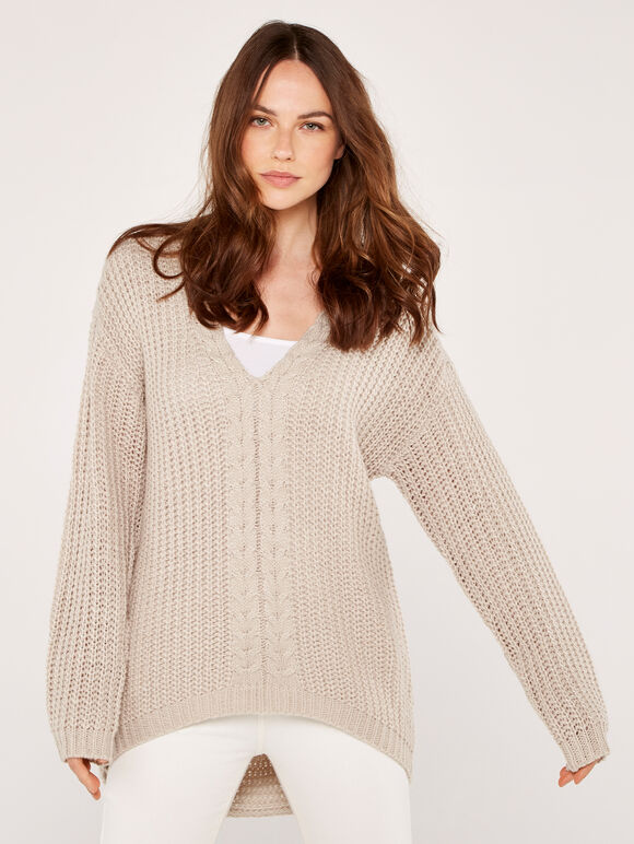 Plaid Front Jumper, Stone, large