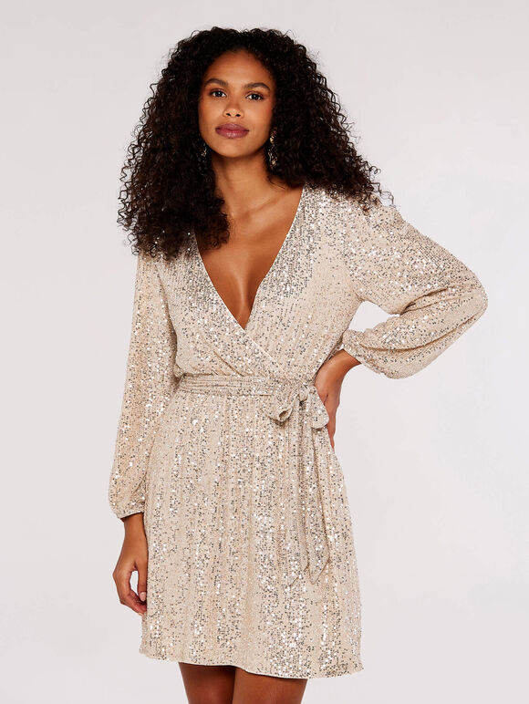 Sequin Mini Dress, Light Grey / Silver, large