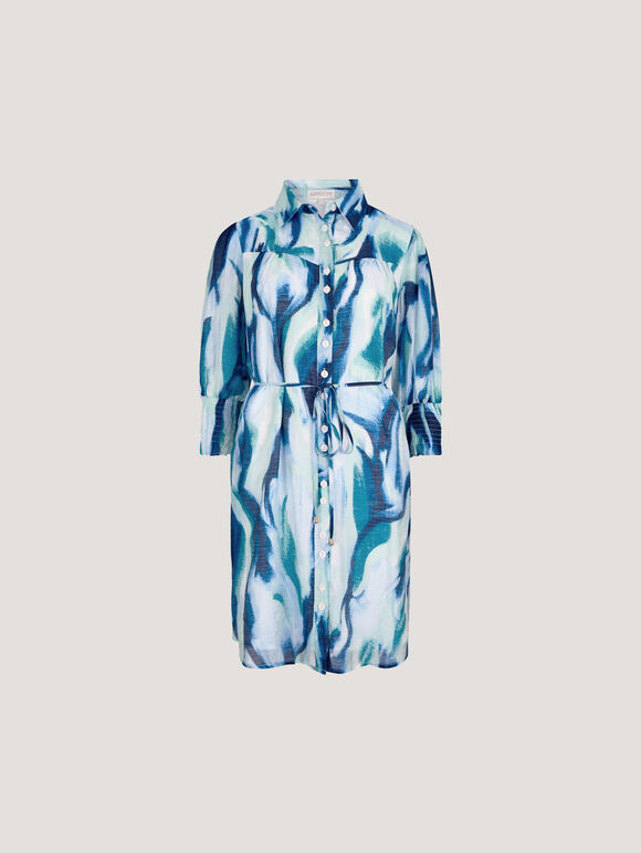 Painterly Swirls Shirt Mini Dress, Blue, large