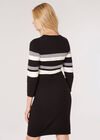 Striped Knitted Jumper Mini Dress, Black, large