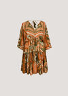 Satin Scarf Print Kaftan Mini Dress, Khaki, large