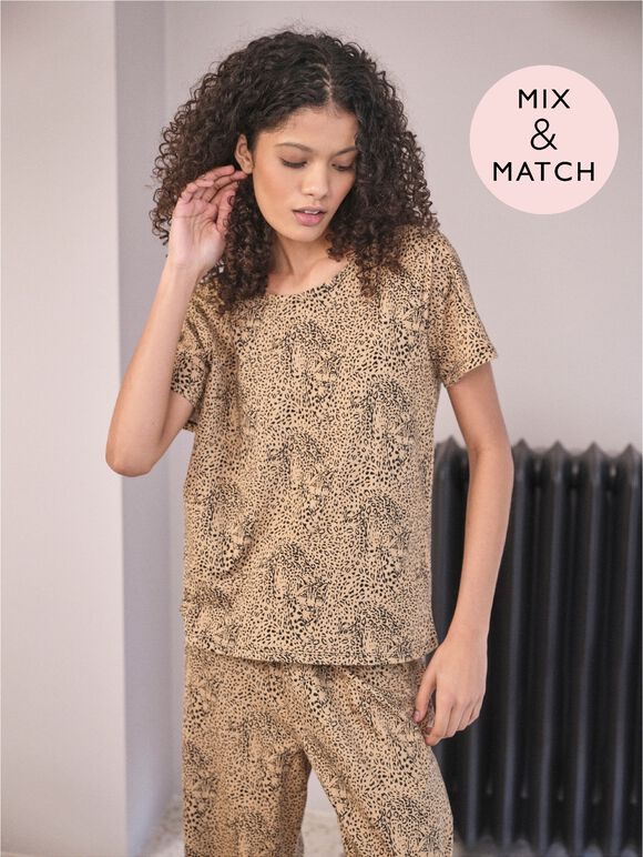 Camo Leopard Print Lounge Tee, Stone, large