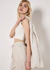 Longline Woven Pinstripe Waistcoat, Stone, large