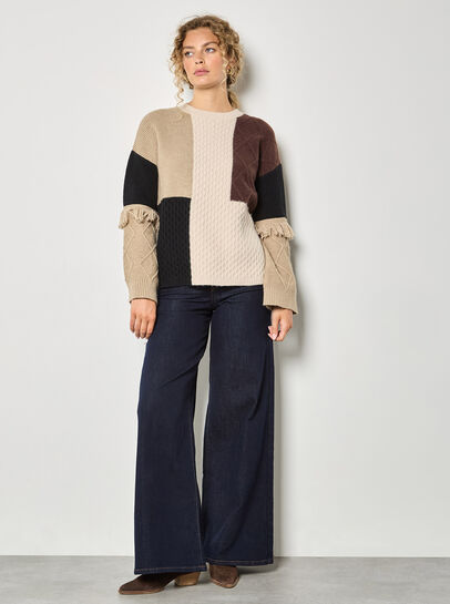 Mixed Cable Knit Patchwork Jumper