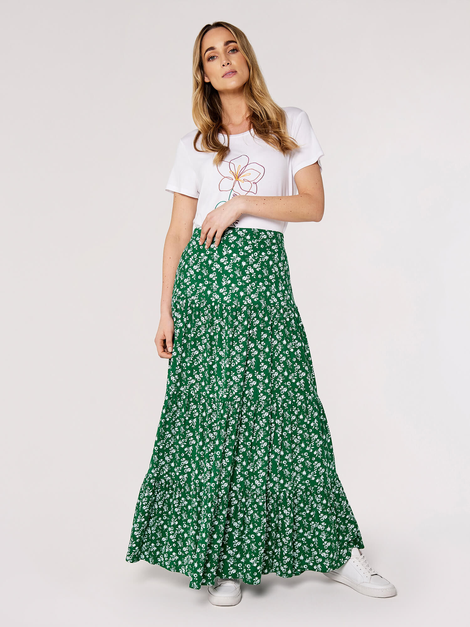 Green crepe maxi skirt shop
