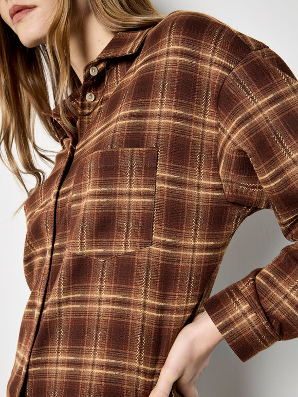 Check Print Shirt, Brown, large