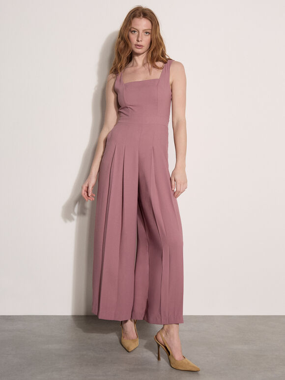 Crepe Wide-Leg Jumpsuit, Lilac, large