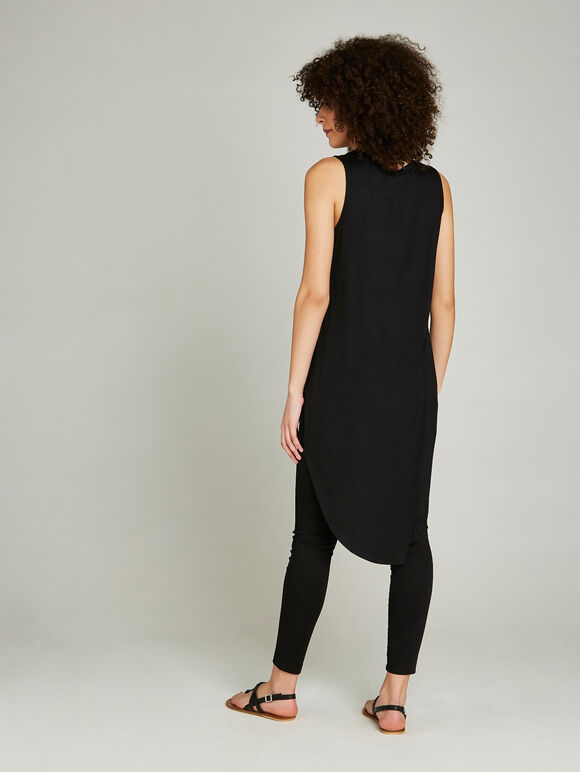 Black Sequin Sun Extreme High Low Vest, Black, large