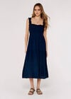 Smock Tiered Midi Dress, Navy, large