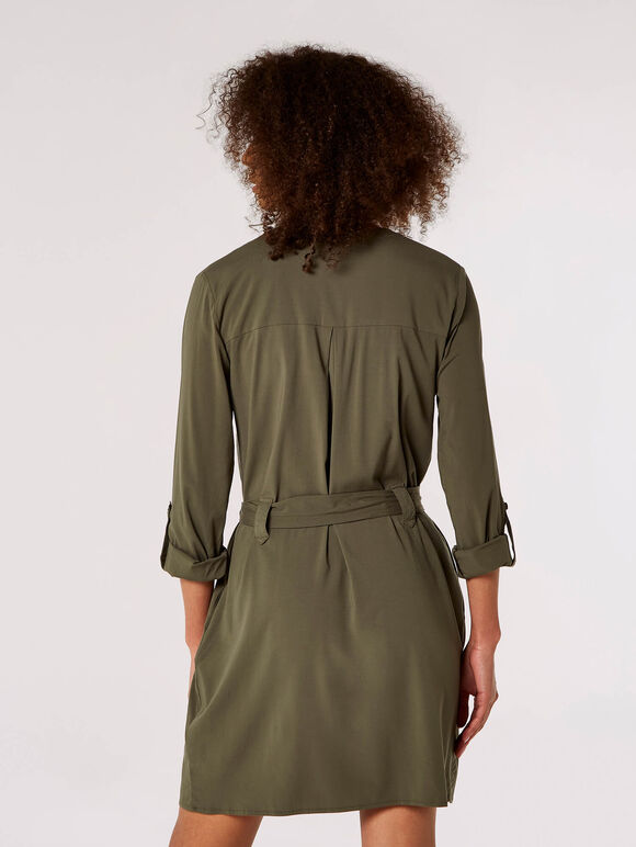 Utility Shirt Mini Dress , Khaki, large