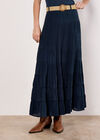 Tiered Maxi Skirt, Navy, large