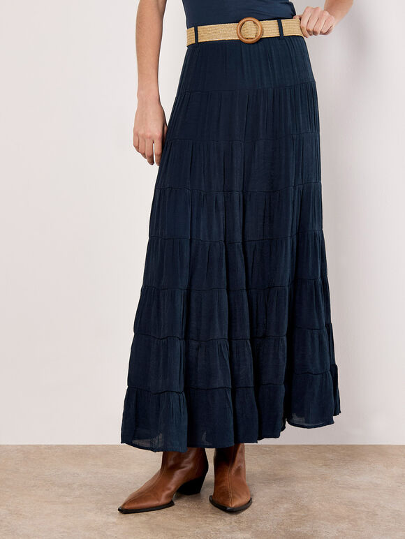 Tiered Maxi Skirt, Navy, large