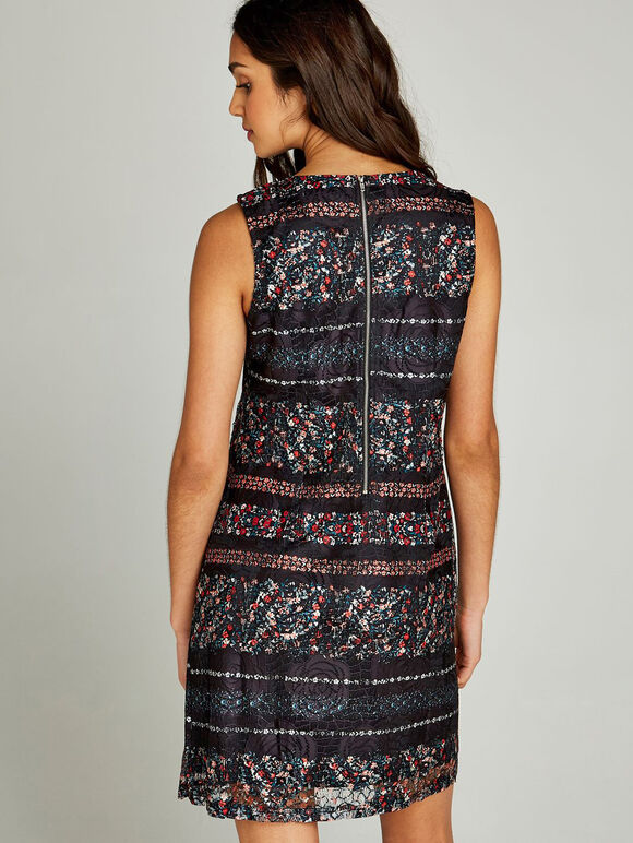 Ditsy Kaleidoscope Lace Dress, Black, large