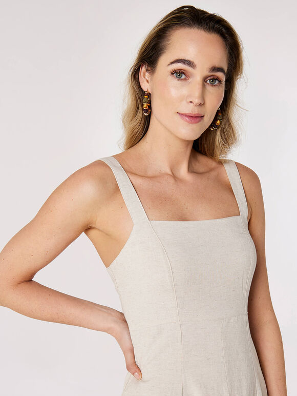 Panel Linen Midi Dress, Cream, large