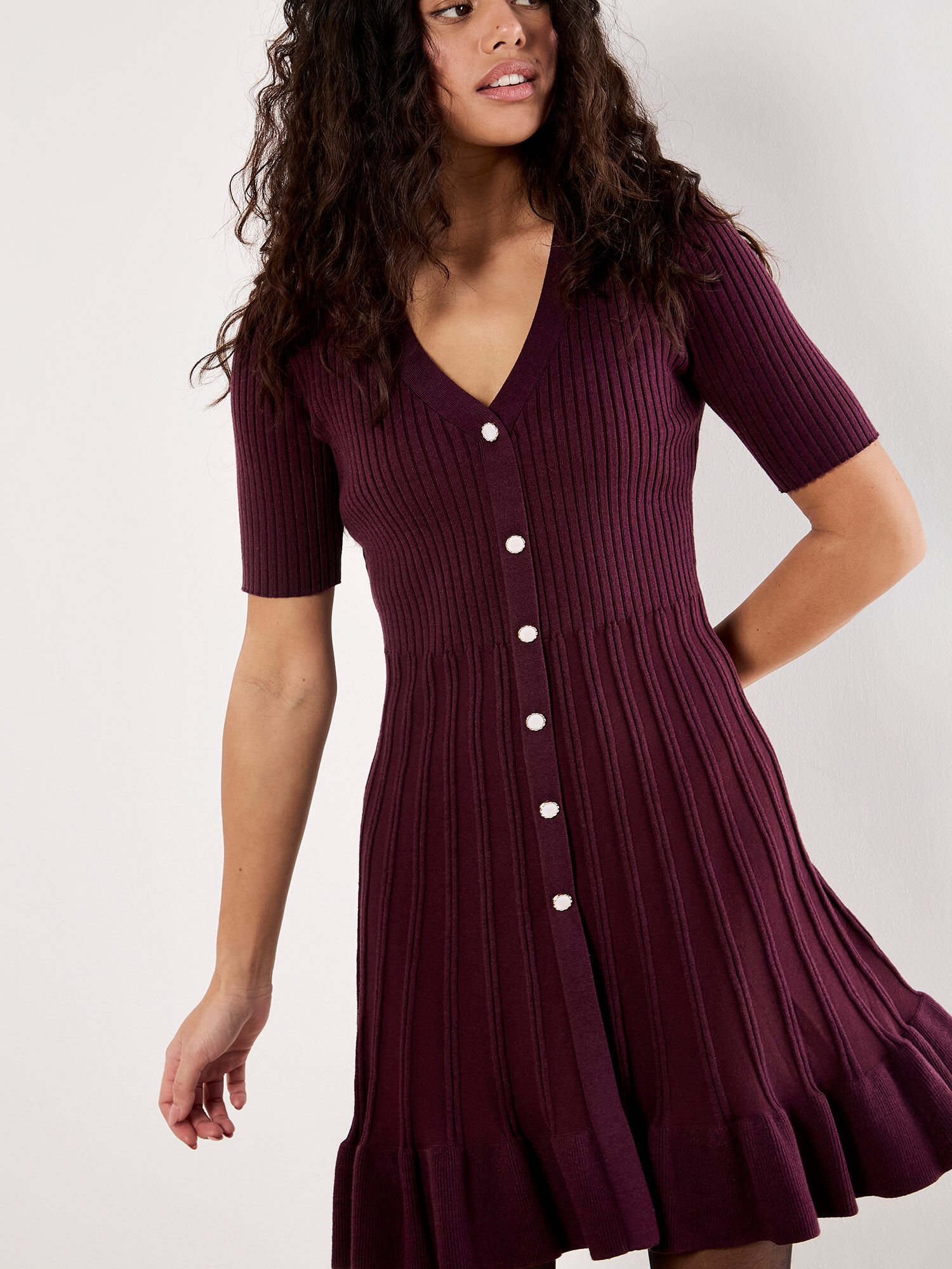 Ribbed Knit Fit And Flare Mini Dress | Apricot Clothing