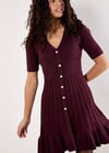 Ribbed Knit Fit And Flare Mini Dress, Burgundy, large