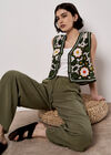 Linen Blend Wide Leg Trousers, Khaki, large
