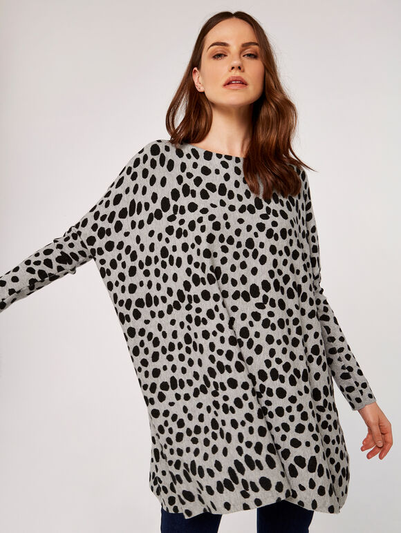 Wild Dot Oversized Knit Jumper, Grey, large