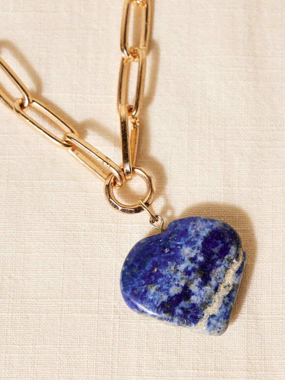 Gold Blue Heart Stone Necklace, Blue, large